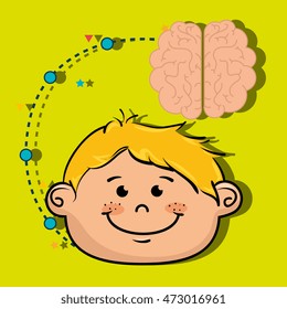 boy cartoon brain idea vector illustration design