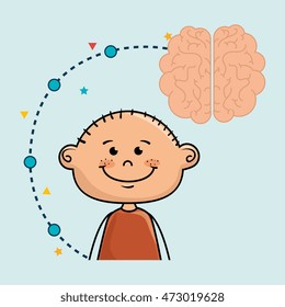 boy cartoon brain idea vector illustration design