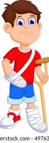 Boy cartoon broken arm and leg