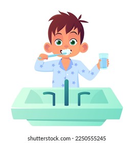 Caricatura de niño Pincel dental en la ilustración del vector rosado