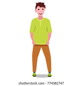 Boy cartoon character. Cute kid isolated on white. Child standing. Vector Flat design illustration
