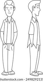 Boy cartoon Character, hand drawn in thin line style, Character set Different poses