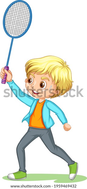 Boy Cartoon Character Playing Badminton Illustration Stock Vector ...