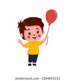 boy cartoon character playing with balloons. suitable for children's books and stickers