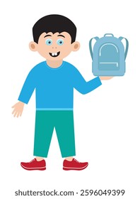 Boy cartoon character with school backpack icon
