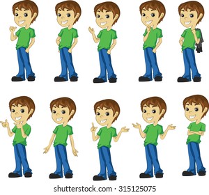 Boy Cartoon Character Set in Various Poses