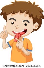 Boy cartoon character with tongue twister illustration