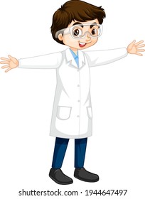 A boy cartoon character wearing laboratory coat illustration