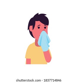 boy cartoon with cold and tissue flat style icon design of Medical care health emergency aid exam clinic and patient theme Vector illustration