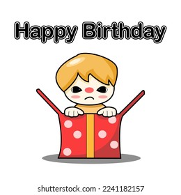 Boy cartoon so cute in red gift box.happy birthday.vector illustration.
