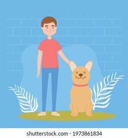 Boy cartoon with dog mascot