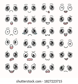 Boy cartoon eyes and faces expression collection set