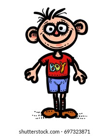 Boy cartoon hand drawn image. Original colorful artwork, comic childish style drawing.