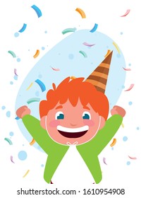 Boy cartoon with hat design, Happy birthday card celebration decoration surprise party anniversay and invitation theme Vector illustration