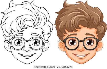 Boy cartoon head wearing glasses isolated illustration