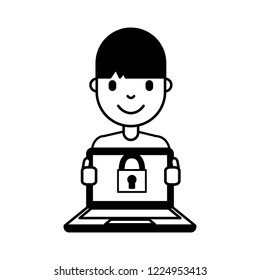 boy cartoon with laptop