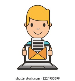 boy cartoon with laptop