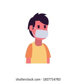 boy cartoon with mask flat style icon design of Medical care health emergency aid exam clinic and patient theme Vector illustration