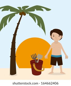 boy cartoon over summer landscape vector illustration