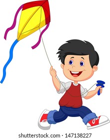 Boy cartoon playing kite