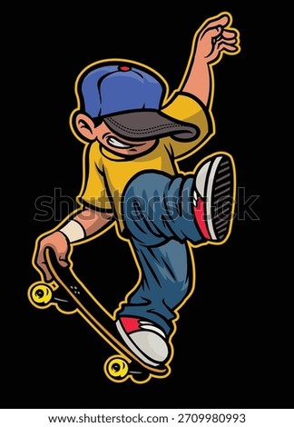 Boy Cartoon Playing Skateboard Trick