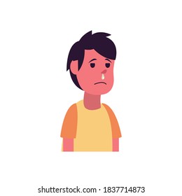 boy cartoon with runny nose flat style icon design of Medical care health emergency aid exam clinic and patient theme Vector illustration