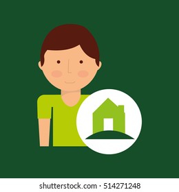 boy cartoon save earth ecology house icon vector illustration eps 10
