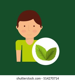 boy cartoon save earth icon leaf plants vector illustration eps 10