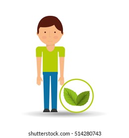 boy cartoon save earth icon leaf plants vector illustration eps 10