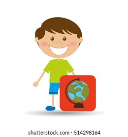 boy cartoon school globe map icon design vector illustration eps 10