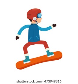 boy cartoon sky winter sport board equipment snowboard vector illustration