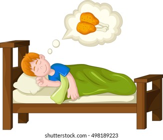 boy cartoon sleeping and dream fried chicken 