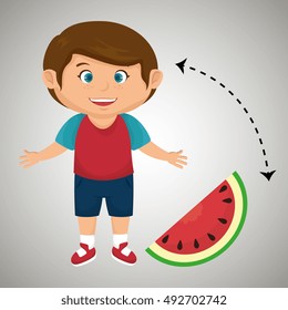 boy cartoon sliced watermelon
