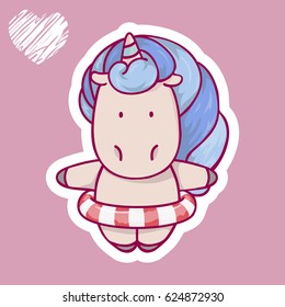 boy cartoon unicorn in swimwear. hello summer concept. children's illustration. unique design elements for bags, t-shirts, posters, stickers, cards