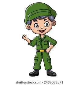 Niño de dibujos animados con traje de ejército