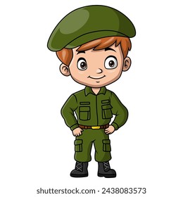 Boy cartoon wearing costume army