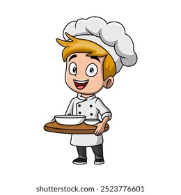 Boy cartoon wearing costume chef