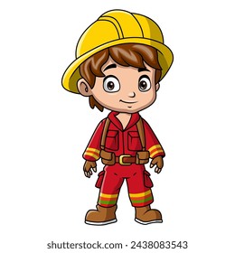 Boy cartoon wearing costume fire fighter