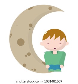 boy with casual clothes seating in the moon
