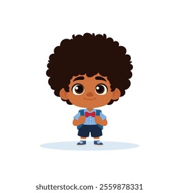 Boy In Casual Clothing Carrying a Backpack, cartoon character