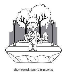 Boy with cat cartoon design