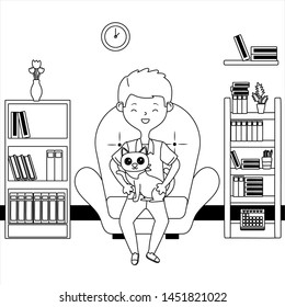 Boy with cat cartoon design