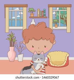 Boy with cat cartoon design