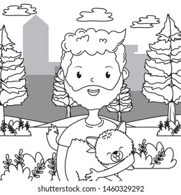 Boy with cat cartoon design