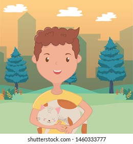 Boy with cat cartoon design