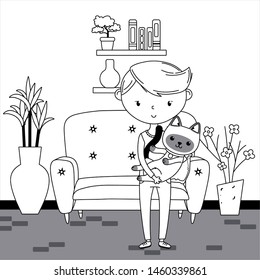 Boy with cat cartoon design