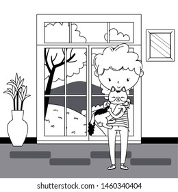 Boy with cat cartoon design