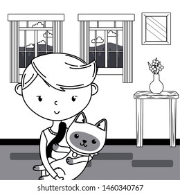 Boy with cat cartoon design