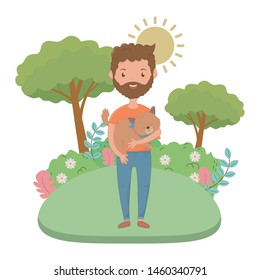 Boy with cat cartoon design