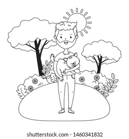 Boy with cat cartoon design